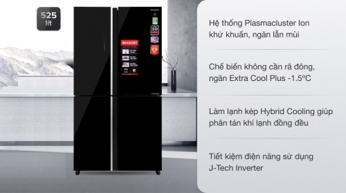 Tủ lạnh Sharp Inverter 525 Lít 4 cửa SJ-FXP600VG-BK